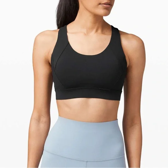 LULULEMON ATHLETICA BLACK SPORTS BRA ENERGY STRAPPY SIZE 4 WORKOUT TRENDING - Picture 2 of 11